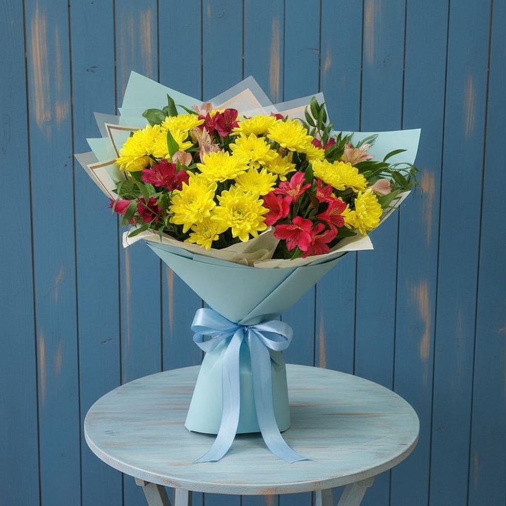 Букет цветов из: Альстромерии и Хризантемы в Дубовке Ставропольского края