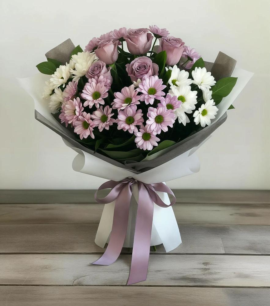 Букет цветов из: Хризантемы и Розы в Дубовке Ставропольского края