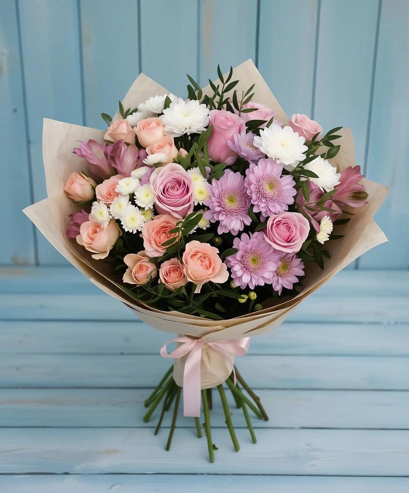 Букет цветов из: Хризантемы, Розы и Альстромерии в Дубовке Ставропольского края
