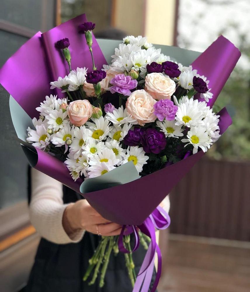 Букет цветов из: Хризантемы, Гвоздики и Розы в Дубовке Ставропольского края