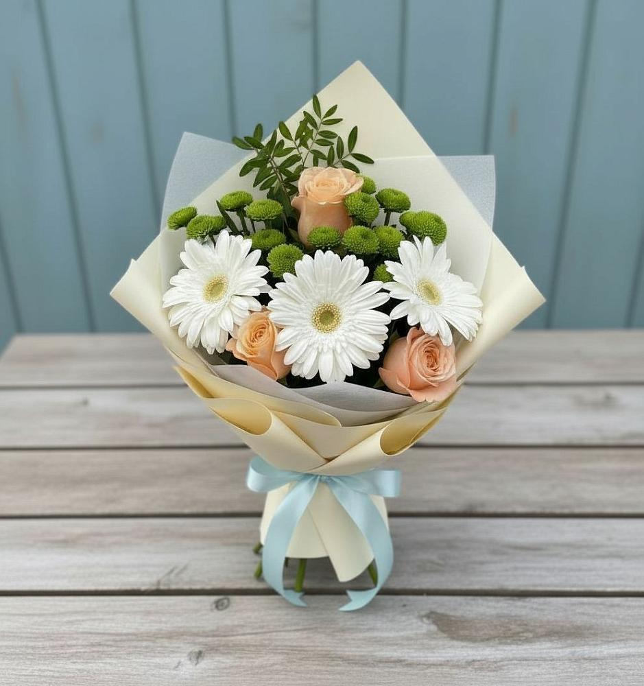 Букет цветов из: Герберы, Розы и Хризантемы в Дубовке Ставропольского края