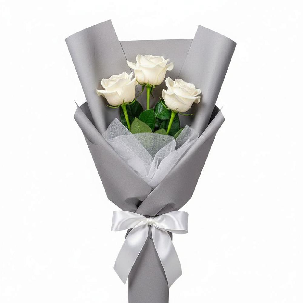 Букет 3 белые розы в Дубовке Ставропольского края