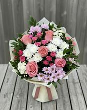 Букет цветов из:  Альстромерии, Гвоздики, Розы и Хризантемы в Дубовке Ставропольского края