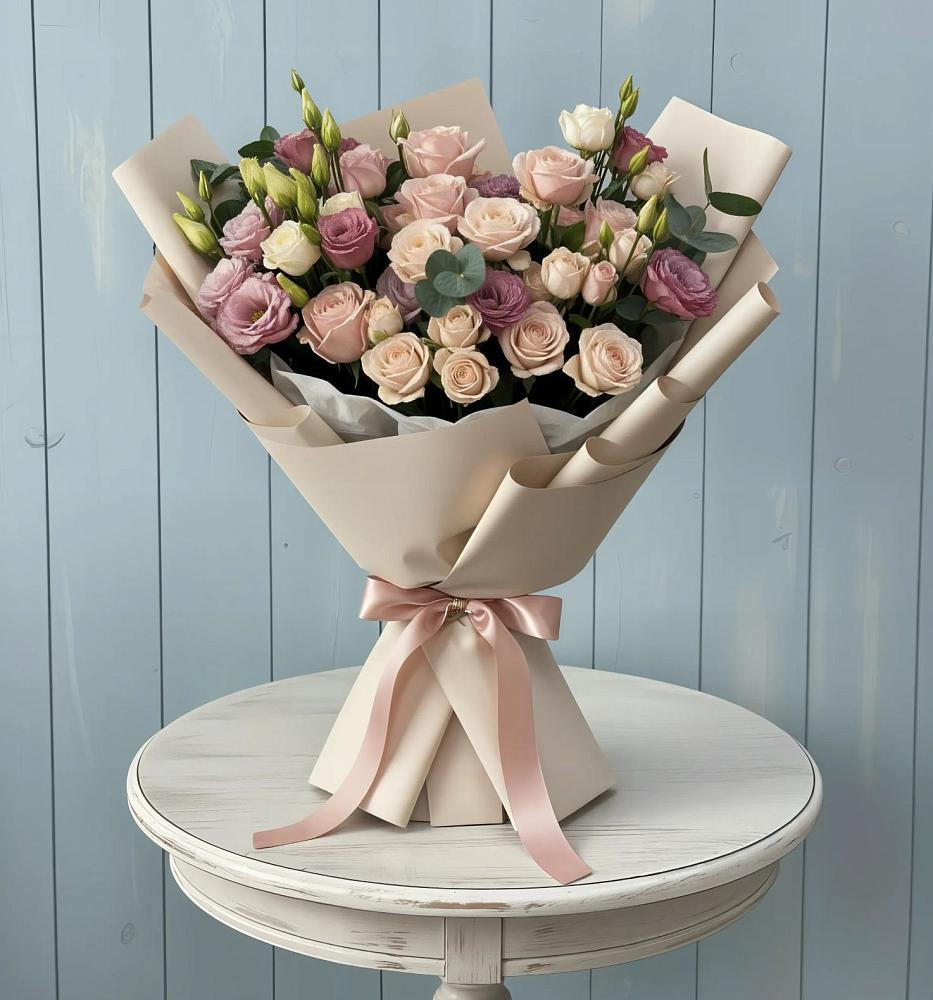 Букет цветов из: Розы и Лизиантусы в Дубовке Ставропольского края